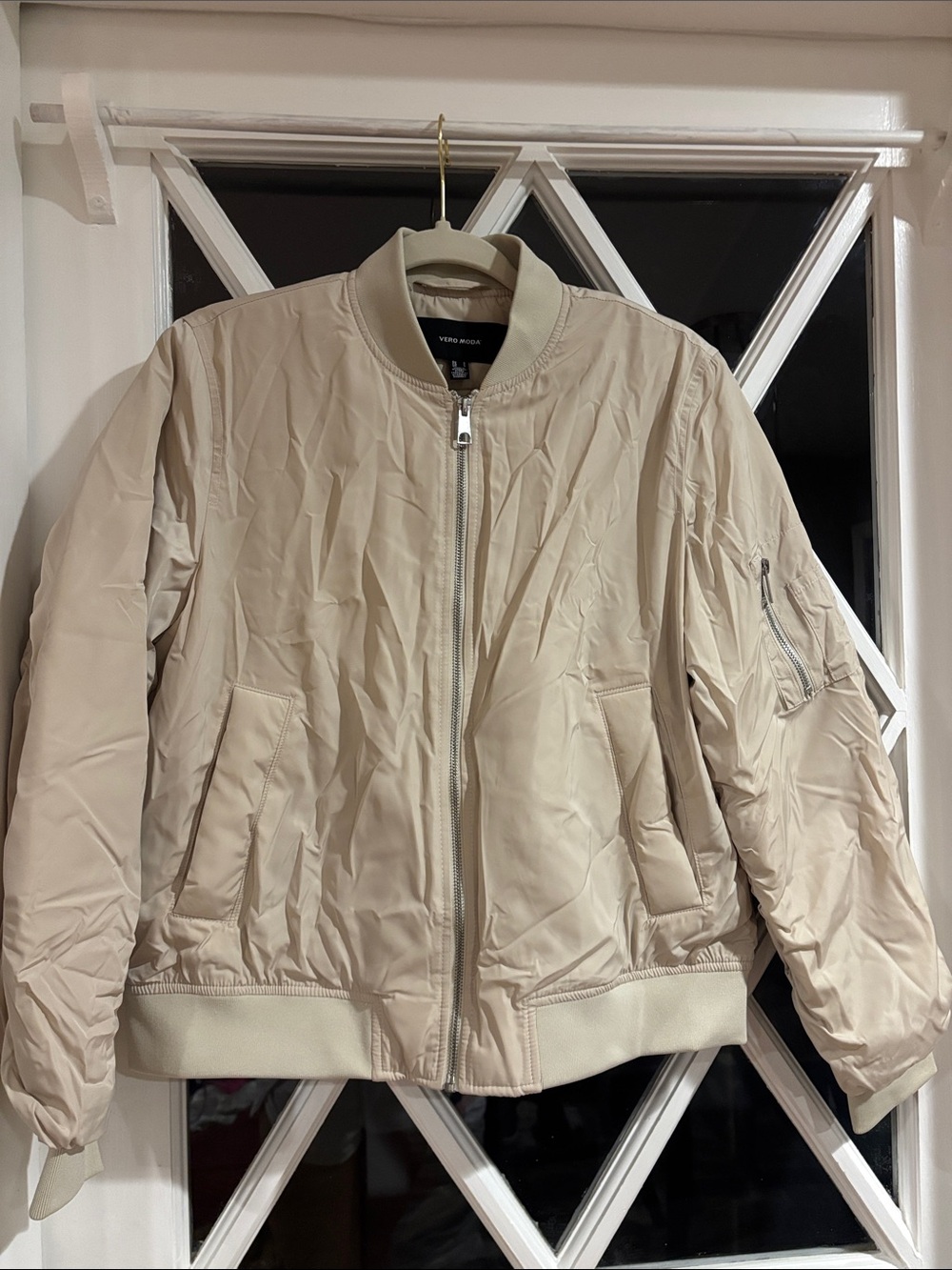 Beige Bomber Jacket - Women’s heavyweight coat.